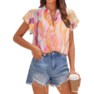 image:imageZESICA Womens Summer Floral Chiffon Tops Short Sleeve BlouseYellow Purple