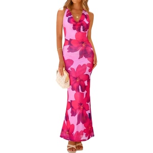 image:imageZESICA Womens Summer Floral Halter Neck Sleeveless Maxi DressDark Magenta