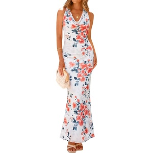 image:imageZESICA Womens Summer Floral Halter Neck Sleeveless Maxi DressIvory