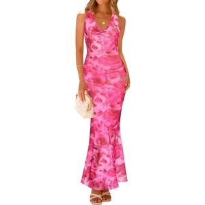 image:imageZESICA Womens Summer Floral Halter Neck Sleeveless Maxi DressRosypink