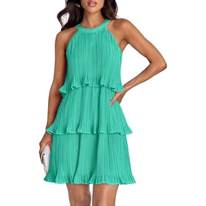 image:imageZESICA Womens Summer Halter Ruffle Tiered Cocktail Mini DressesAqua