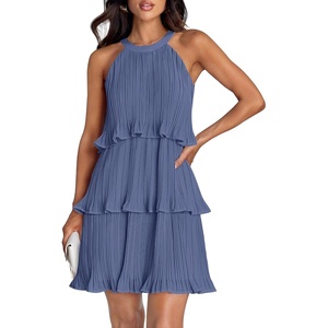 image:imageZESICA Womens Summer Halter Ruffle Tiered Cocktail Mini DressesDusty Blue