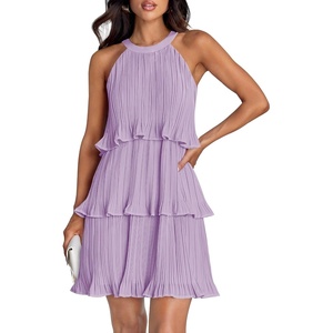 image:imageZESICA Womens Summer Halter Ruffle Tiered Cocktail Mini DressesPurple