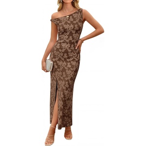 image:imageZESICA Womens Summer One Shoulder Floral Bodycon Midi DressesBrown