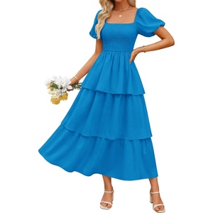 image:imageZESICA Womens Summer Short Puff Sleeve Flowy Tiered Midi DressBlue