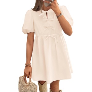 image:imageZESICA Womens Summer Short Sleeve Tie Front Mini DressApricot
