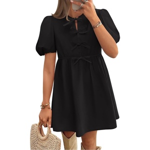 image:imageZESICA Womens Summer Short Sleeve Tie Front Mini DressBlack