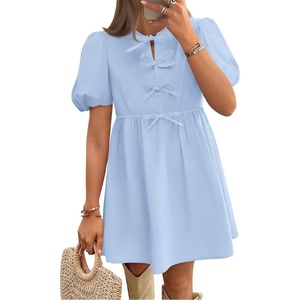 image:imageZESICA Womens Summer Short Sleeve Tie Front Mini DressBlue
