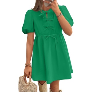 image:imageZESICA Womens Summer Short Sleeve Tie Front Mini DressGreen