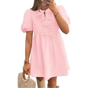image:imageZESICA Womens Summer Short Sleeve Tie Front Mini DressPink