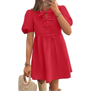 image:imageZESICA Womens Summer Short Sleeve Tie Front Mini DressRed