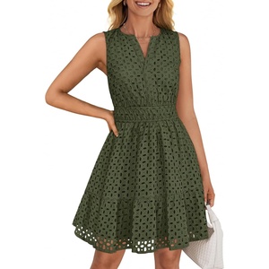 image:imageZESICA Womens Summer Sleeveless Hollow Out Mini DressesArmygreen