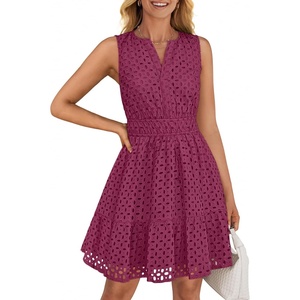 image:imageZESICA Womens Summer Sleeveless Hollow Out Mini DressesFuchsia
