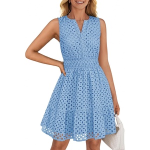 image:imageZESICA Womens Summer Sleeveless Hollow Out Mini DressesLightblue