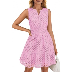 image:imageZESICA Womens Summer Sleeveless Hollow Out Mini DressesPink