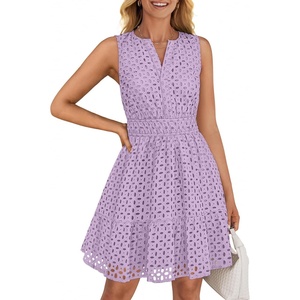 image:imageZESICA Womens Summer Sleeveless Hollow Out Mini DressesPurple