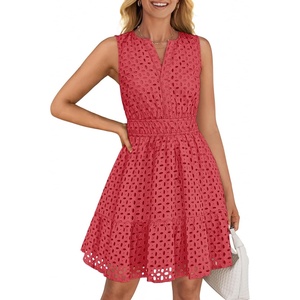 image:imageZESICA Womens Summer Sleeveless Hollow Out Mini DressesWatermelon