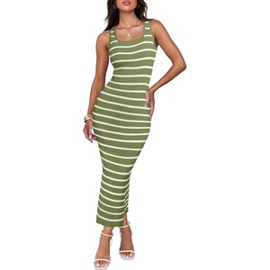 image:imageZESICA Womens Summer Sleeveless Ribbed Knit Bodycon Midi DressesOlivegreen