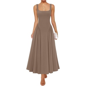 image:imageZESICA Womens Summer Sleeveless Square Neck Vacation SundressKhaki