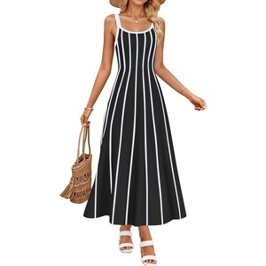 image:imageZESICA Womens Summer Sleeveless Striped Vacation Midi DressBlack