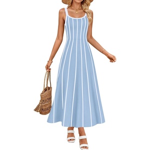 image:imageZESICA Womens Summer Sleeveless Striped Vacation Midi DressBlue