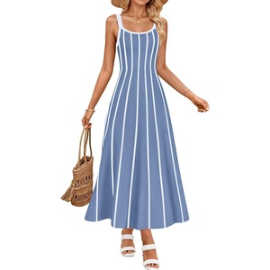 image:imageZESICA Womens Summer Sleeveless Striped Vacation Midi DressDusty Blue