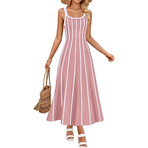 image:imageZESICA Womens Summer Sleeveless Striped Vacation Midi DressDusty Pink