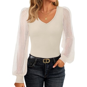 image:imageZESICA Womens V Neck Cute Sexy Long Sleeve Fall Shirt Dressy Casual TopApricot