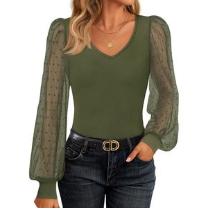 image:imageZESICA Womens V Neck Cute Sexy Long Sleeve Fall Shirt Dressy Casual TopArmy Green