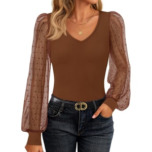 image:imageZESICA Womens V Neck Cute Sexy Long Sleeve Fall Shirt Dressy Casual TopBrown