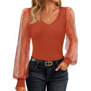 image:imageZESICA Womens V Neck Cute Sexy Long Sleeve Fall Shirt Dressy Casual TopBurnt Orange