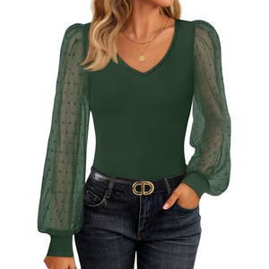 image:imageZESICA Womens V Neck Cute Sexy Long Sleeve Fall Shirt Dressy Casual TopDark Green