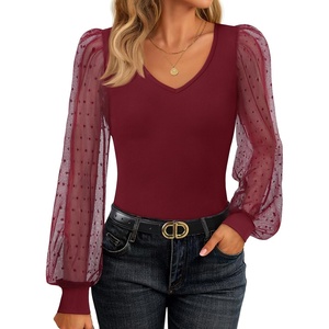 image:imageZESICA Womens V Neck Cute Sexy Long Sleeve Fall Shirt Dressy Casual TopWine Red
