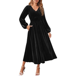 image:imageZESICA Womens Velvet Wedding Guest Cocktail Long Sleeve Winter DressBlack