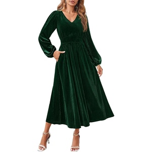 image:imageZESICA Womens Velvet Wedding Guest Cocktail Long Sleeve Winter DressGreen