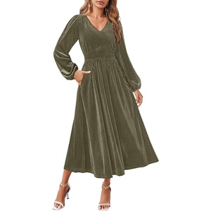 image:imageZESICA Womens Velvet Wedding Guest Cocktail Long Sleeve Winter DressOlive Green