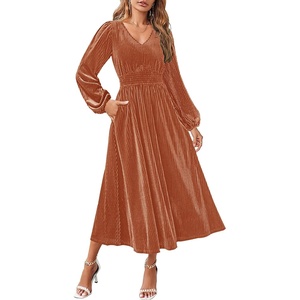 image:imageZESICA Womens Velvet Wedding Guest Cocktail Long Sleeve Winter DressOrange Red