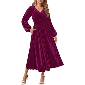 image:imageZESICA Womens Velvet Wedding Guest Cocktail Long Sleeve Winter DressPlum