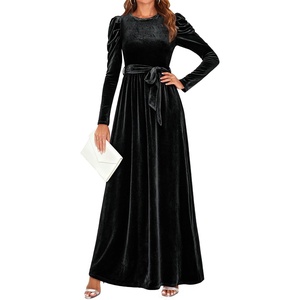 image:imageZESICA Womens Winter Velvet Long Puff Sleeve Maxi DressBlack