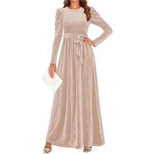 image:imageZESICA Womens Winter Velvet Long Puff Sleeve Maxi DressChampagne