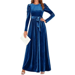 image:imageZESICA Womens Winter Velvet Long Puff Sleeve Maxi DressCobalt