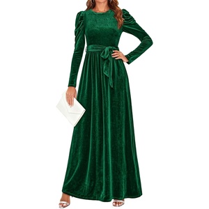 image:imageZESICA Womens Winter Velvet Long Puff Sleeve Maxi DressDark Green