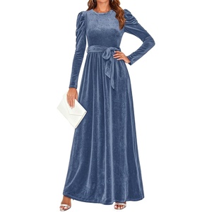 image:imageZESICA Womens Winter Velvet Long Puff Sleeve Maxi DressDusty Blue