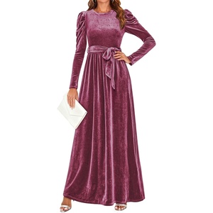 image:imageZESICA Womens Winter Velvet Long Puff Sleeve Maxi DressMauve