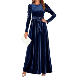 image:imageZESICA Womens Winter Velvet Long Puff Sleeve Maxi DressNavy
