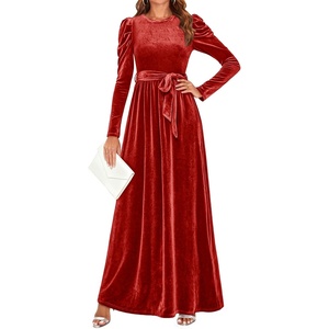 image:imageZESICA Womens Winter Velvet Long Puff Sleeve Maxi DressPonceau