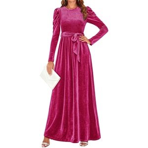 image:imageZESICA Womens Winter Velvet Long Puff Sleeve Maxi DressRose