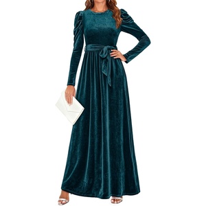 image:imageZESICA Womens Winter Velvet Long Puff Sleeve Maxi DressTeal Green