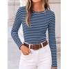 image:imageZESICA Womens Striped Fall Long Sleeve Cute Shirt Dressy Work Going Out TopBlue Navy