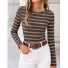 image:imageZESICA Womens Striped Fall Long Sleeve Cute Shirt Dressy Work Going Out TopBrown